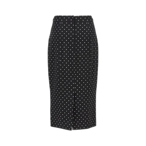 Polka-Dot Printed Charmeuse Calf-Length Pencil Skirt