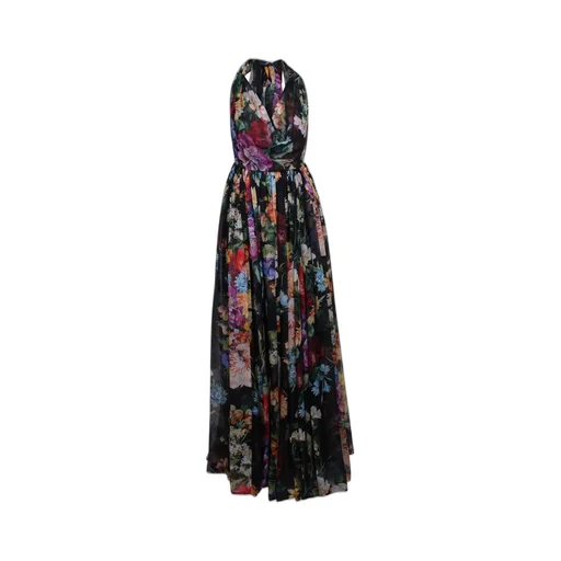 Flower Bouquet-Printed Long Chiffon Dress