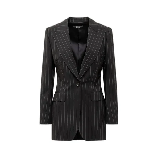 Pinstriped Single-Breasted Tailored Blazer