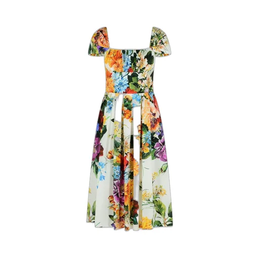 Flower Bouquet-Printed Poplin Dress