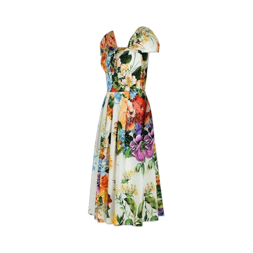 Flower Bouquet-Printed Poplin Dress