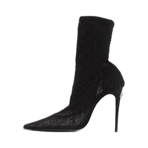 Pointed Toe Lace-Detailed Heeled Boots
