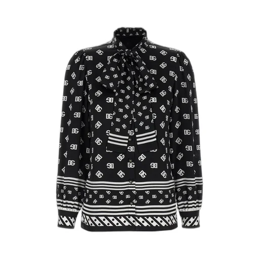 Dg Printed Pussy-Bow Shirt