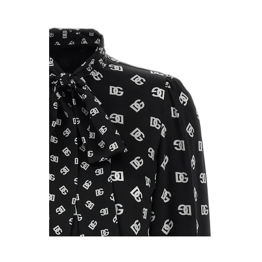 Dg Printed Pussy-Bow Shirt