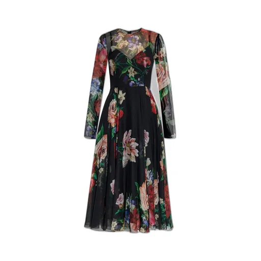Floral Printed Chiffon Calf-Length Dress