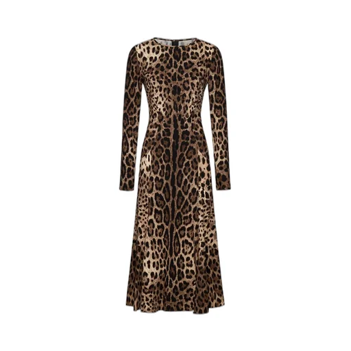 Leopard-Printed Flared Midi Dress
