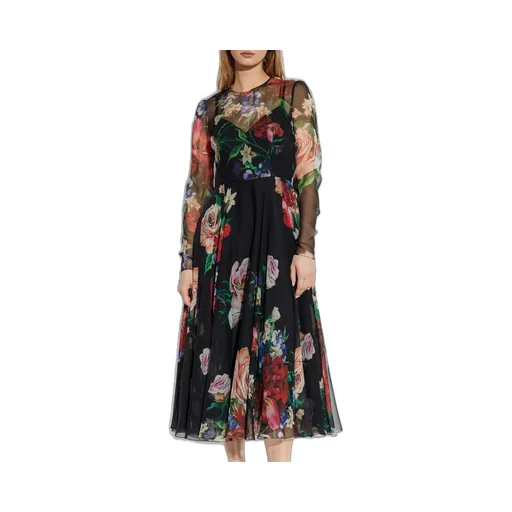 Floral Printed Chiffon Calf-Length Dress