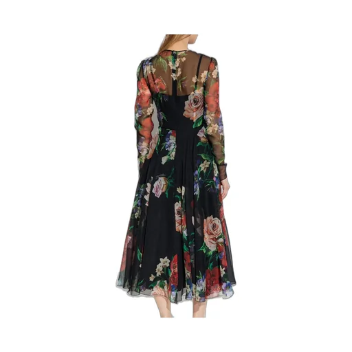 Floral Printed Chiffon Calf-Length Dress