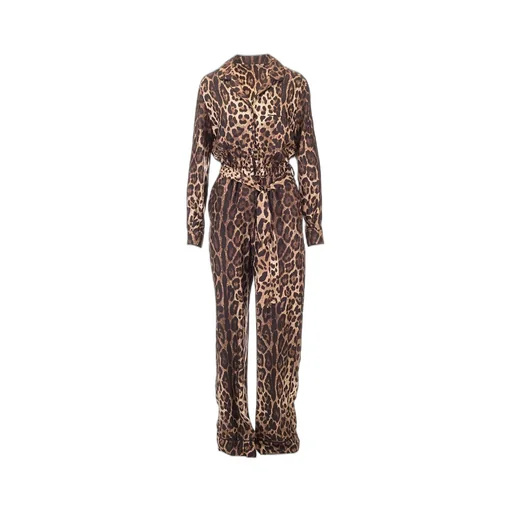 Leopard-Printed Long-Sleeved Pajama Jumpsuit