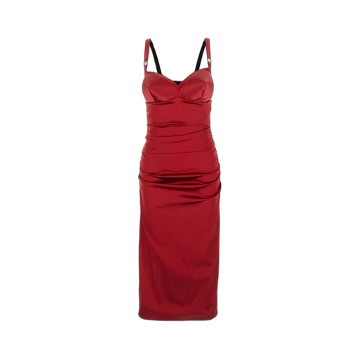 Draped Satin Calf-Length Dress