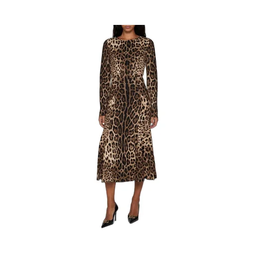 Leopard-Printed Flared Midi Dress