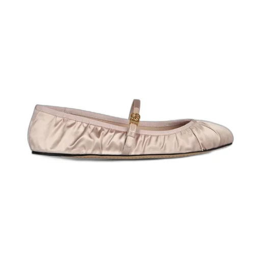 Dg Logo Plaque Satin Ballet Flats