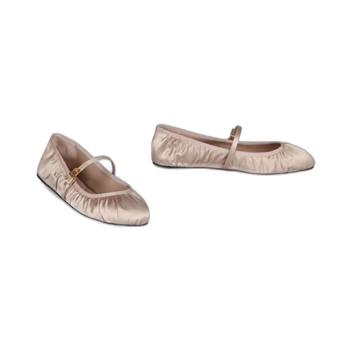 Dg Logo Plaque Satin Ballet Flats