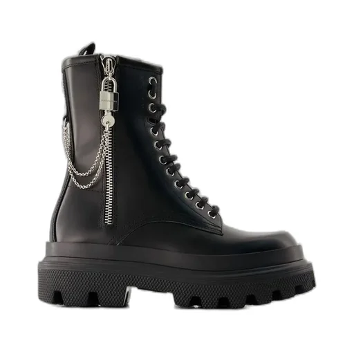 Chain-Link Lace-Up Ankle Boots