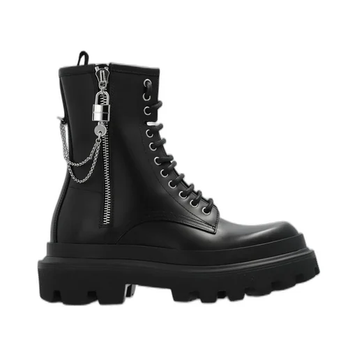 Chain-Link Lace-Up Ankle Boots