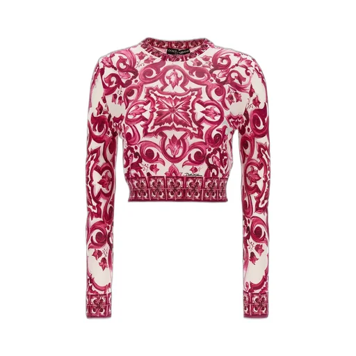 Majolica-Printed Cropped Jumper