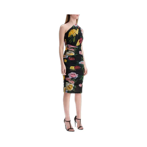 Floral Printed Asymmetric Neck Midi Dress