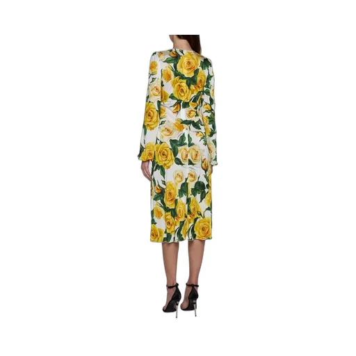 Rose Printed V-Neck Dress