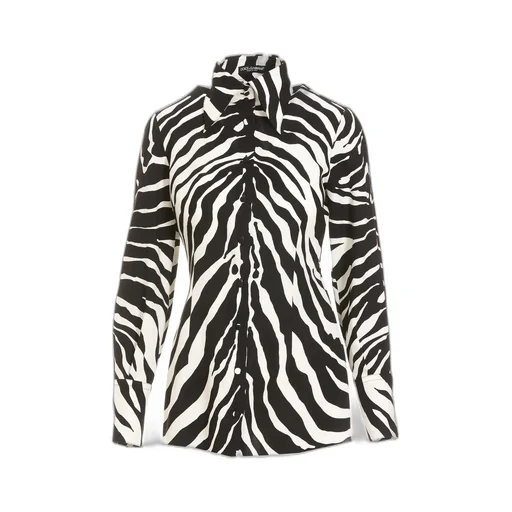 Zebra-Printed Curved Hem Shirt