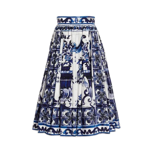 Majolica-Print Poplin Midi Skirt