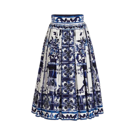 Majolica-Print Poplin Midi Skirt