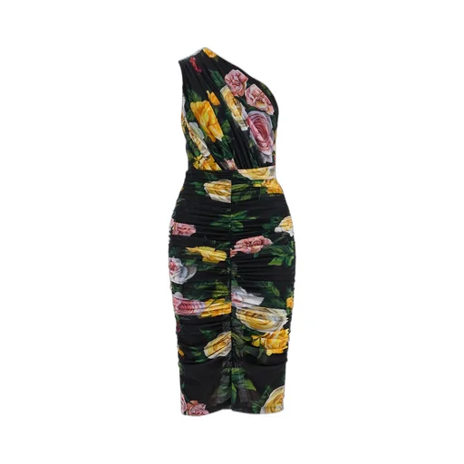 Floral Printed Asymmetric Neck Midi Dress