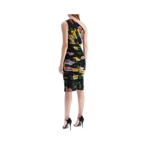 Floral Printed Asymmetric Neck Midi Dress