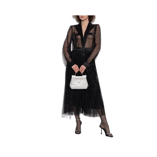 Sequin-Embellished V-Neck Midi Dress