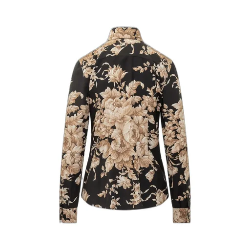 Rose-Printed Charmeuse Shirt