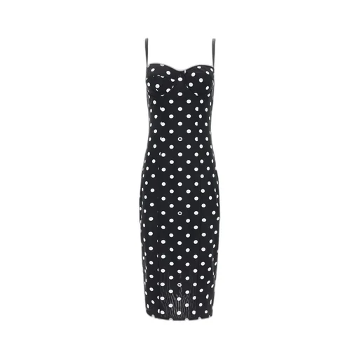 Polka Dot Printed Sweetheart Neck Midi Dress