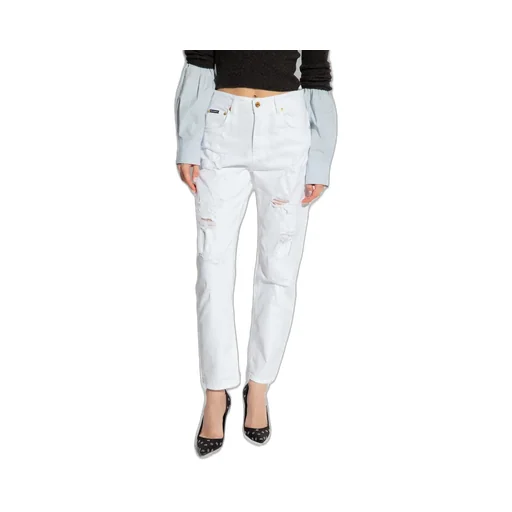Logo Patch Distressed Boyfriend Jeans
