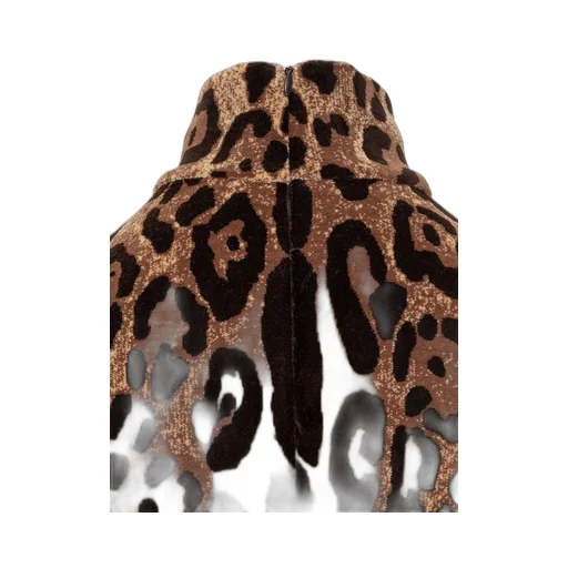 Leopard-Printed High-Neck Mid-Length Dress