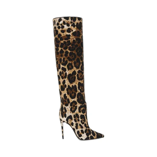 Leopard-Printed Jacquard Boots