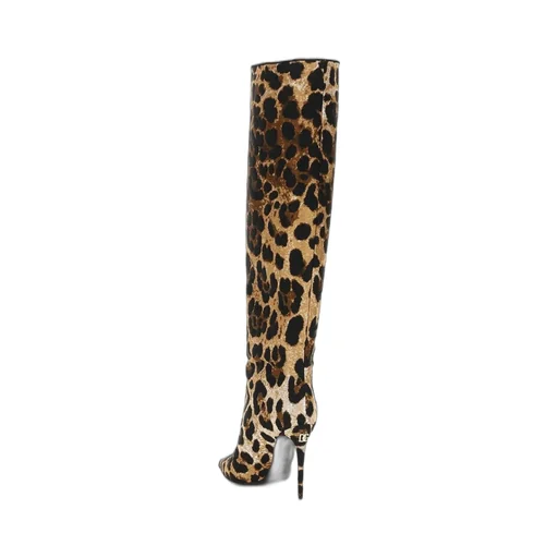 Leopard-Printed Jacquard Boots