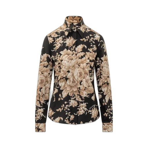 Rose-Printed Charmeuse Shirt