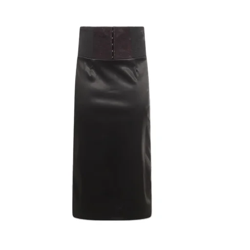 Belt Detailed Satin Calf-Length Skirt