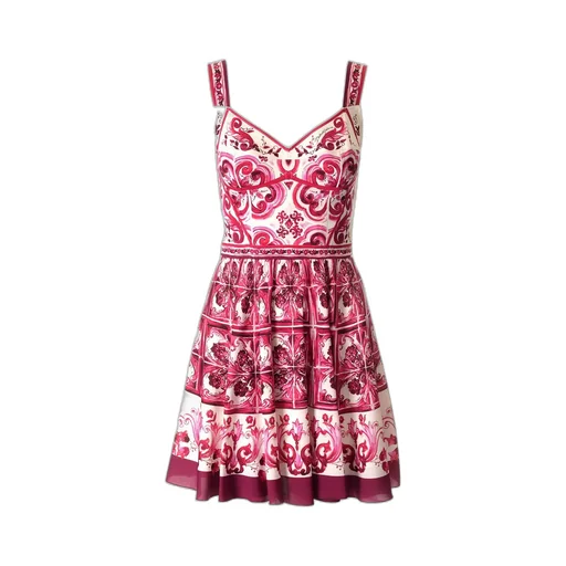 Short Majolica-Printed Charmeuse Bustier Dress