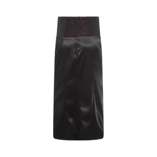 Belt Detailed Satin Calf-Length Skirt