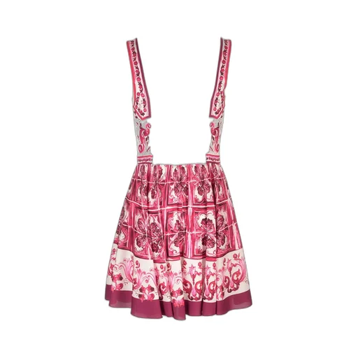 Short Majolica-Printed Charmeuse Bustier Dress