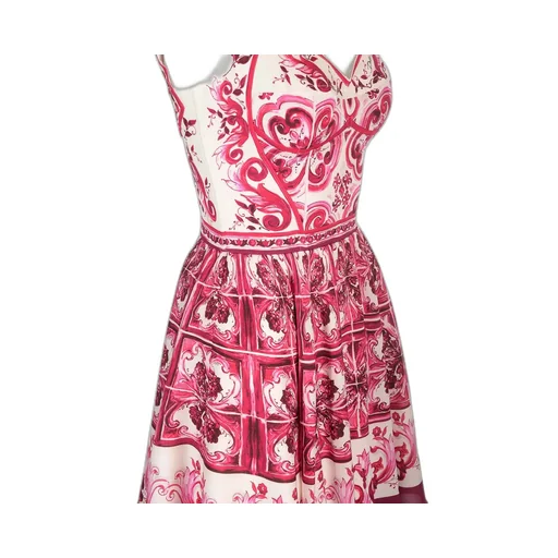 Short Majolica-Printed Charmeuse Bustier Dress