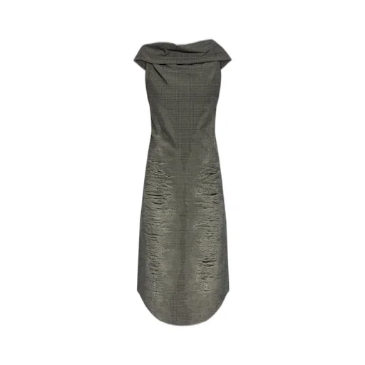 D-Mauve Distressed Checked Dress