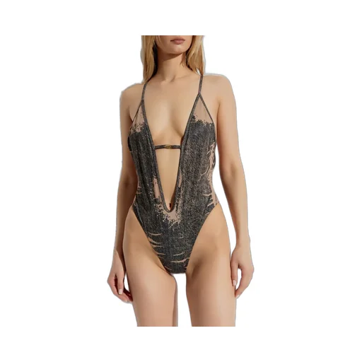 Daisy-Dnm Trompe L'oeil Denim Printed Swimsuit