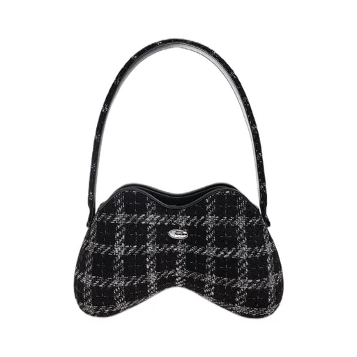 Houndstooth Motif Double-D-Shoulder Bag