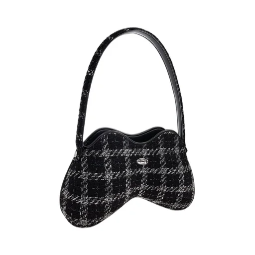 Houndstooth Motif Double-D-Shoulder Bag