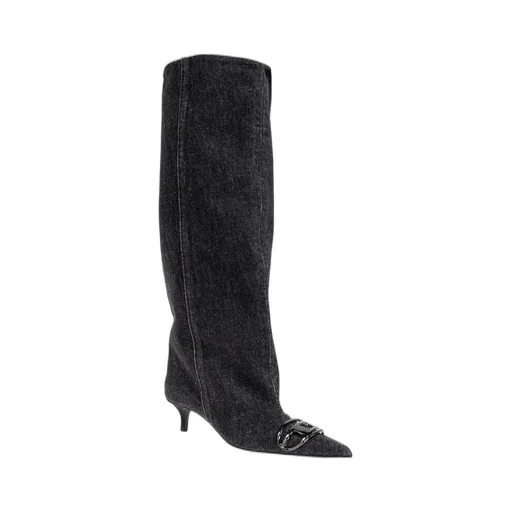 D-Venus Logo Plaque Pointed-Toe Denim Boots