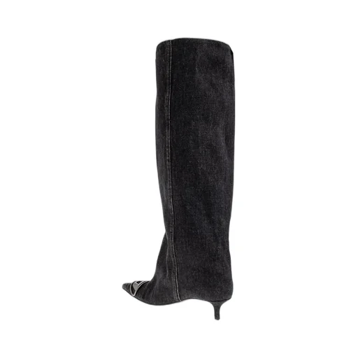 D-Venus Logo Plaque Pointed-Toe Denim Boots