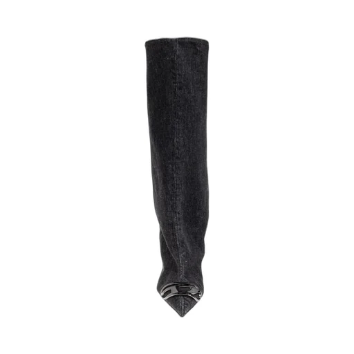 D-Venus Logo Plaque Pointed-Toe Denim Boots