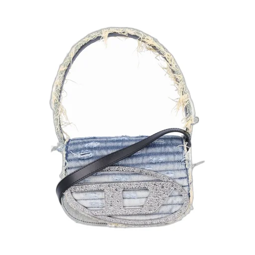 1-Dr Embellished Distressed Denim Shoulder Bag