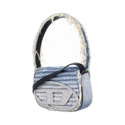 1-Dr Embellished Distressed Denim Shoulder Bag