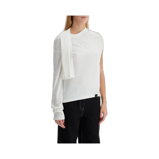 Asymmetric Off-Shoulder Draped T-Shirt